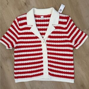 Old Navy Red and White Striped Button Down knit Shirt